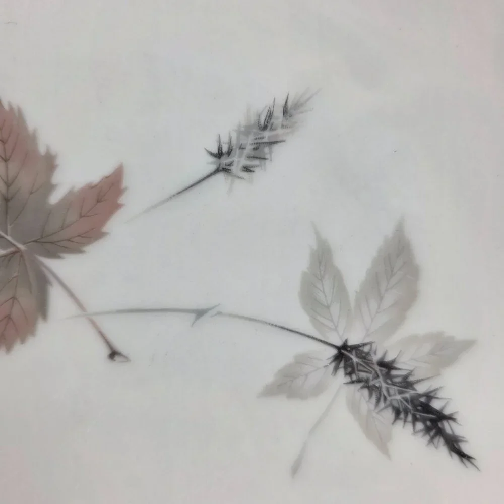 FOUR Royal Doulton Tumbling Leaves Salad Plates Gray & Pink Leaves